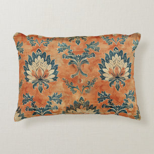 Vintage Barkcloth with Terracotta Background Accent Pillow