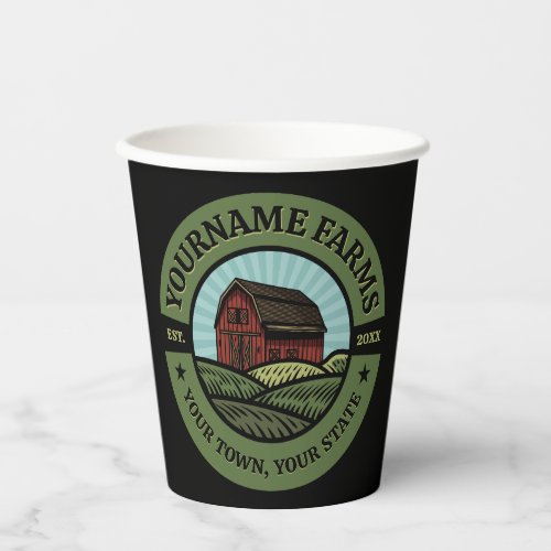 Vintage Barn ADD NAME Country Farm Crops Farmer  Paper Cups