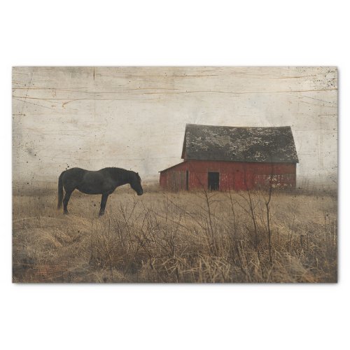 Vintage Barn and Black Horse Painting Decoupage Tissue Paper