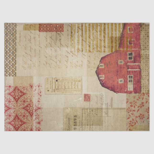 Vintage Barn and Ephemera Collage Decoupage Tissue Paper (Front)