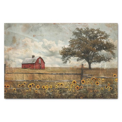 Vintage Barn and Tree Landscape Painting Decoupage Tissue Paper