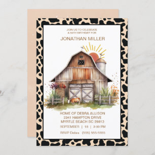 Vintage Barn Farm Cow Birthday Party Invitation