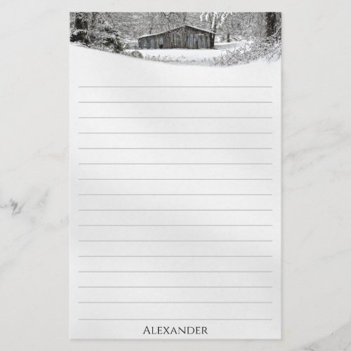 Vintage Barn in Fresh Snow  Rural Scenic Picture Stationery