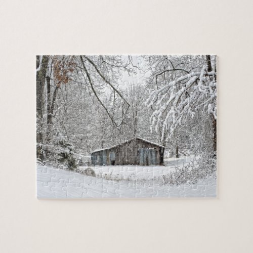 Vintage Barn in Fresh Snow _ Rural Tennessee Photo Jigsaw Puzzle