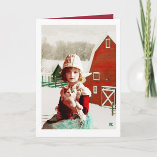 Vintage Barn Kitty Christmas Card white border