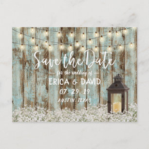 Vintage Barn Lantern String Lights Save the Date Announcement Postcard