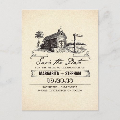 vintage barn old rustic save the date postcards