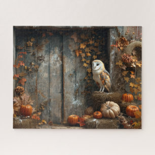 Vintage Barn Owl and Barn Wood Autumn 16x20 Jigsaw Puzzle
