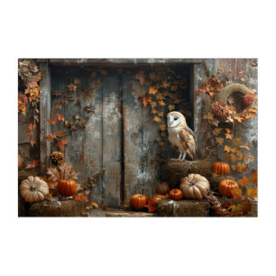 Vintage Barn Owl and Barn Wood Autumn 36x24 Acrylic Print