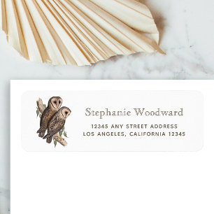 Vintage Barn Owl Brown Text Return Address Label