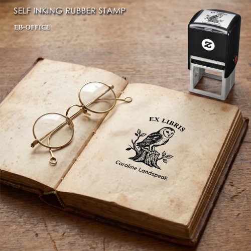 Vintage Barn Owl Ex Libris Bookplate  Self-inking Stamp