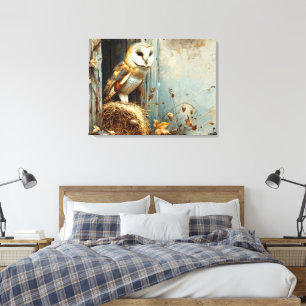 Vintage Barn Owl in Autumn 32x24 Canvas Print