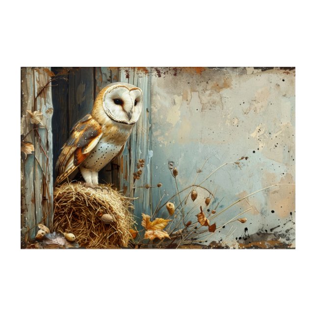 Vintage Barn Owl in Autumn 36x24 Acrylic Print (Front)