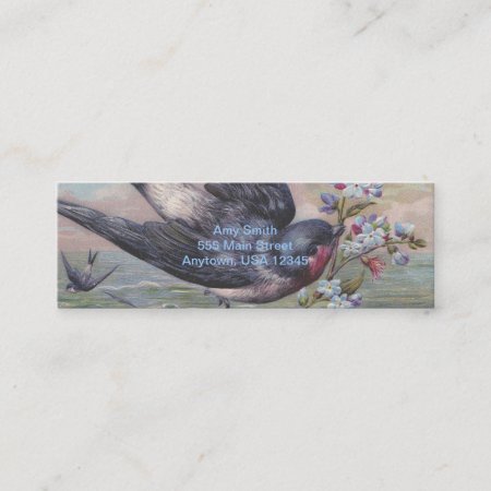 Vintage Barn Swallow And Flowers Mini Business Card
