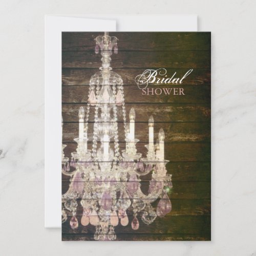 Vintage Barn Wood Chandelier bridal shower Invitation