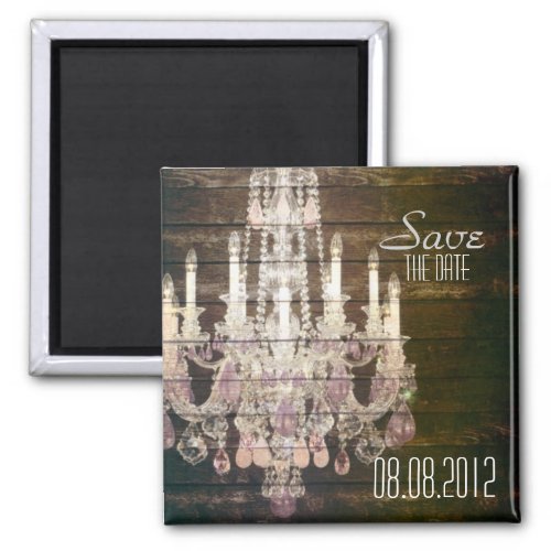 Vintage Barn Wood Chandelier Wedding save the date Magnet