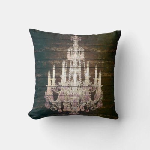 Vintage Barn Wood Chandelier Wedding Throw Pillow