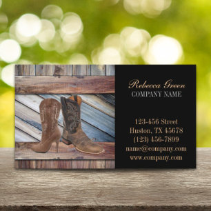 vintage barn wood cowboy boots western fashion business card