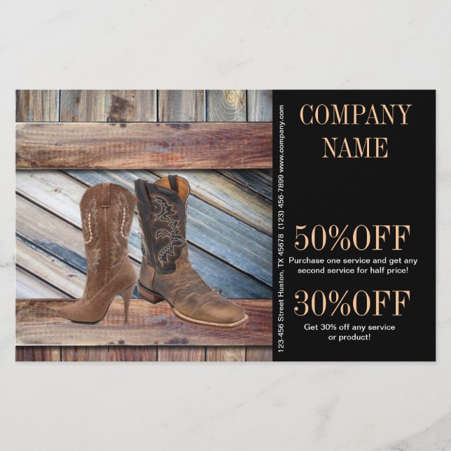 vintage barn wood cowboy boots western fashion flyer (Front)