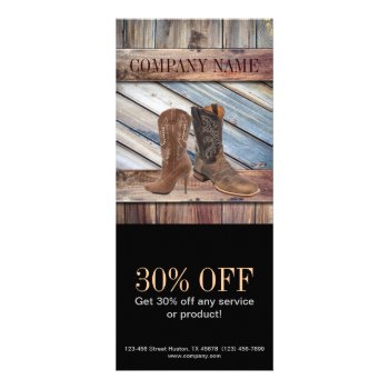 Vintage Barn Wood Cowboy Boots Western Fashion Rack Card by businesscardsdepot at Zazzle