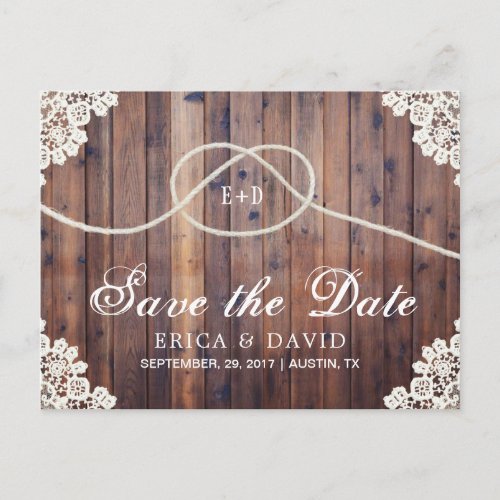 Vintage Barn Wood Rope Heart Knot Save the Date Announcement Postcard
