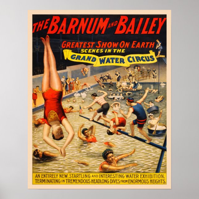 Vintage Barnum and Bailey Grand Water Circus Poster (Front)