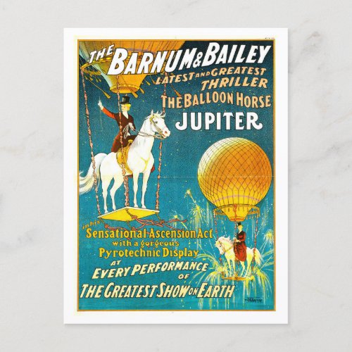 Vintage Barnum  Bailey Circus Ad _ Balloon Horse Postcard