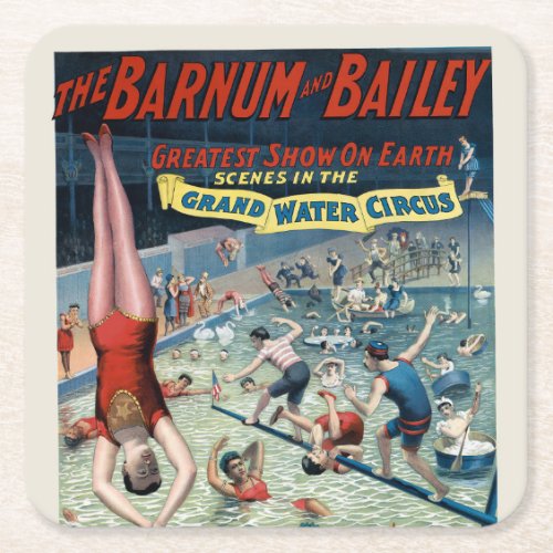 Vintage Barnum  Bailey Circus Poster Square Paper Coaster