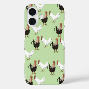 Vintage Barnyard Chickens Pattern on Green iPhone 16 Case