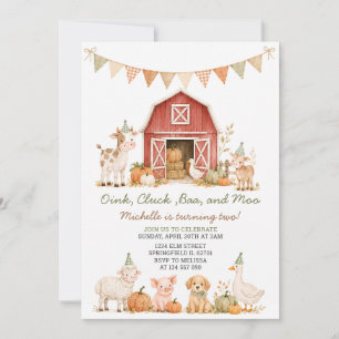 Vintage Barnyard Fall Animal Autumn Kid's Birthday Invitation