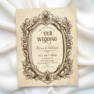 Vintage baroque antique ornate wedding invitation