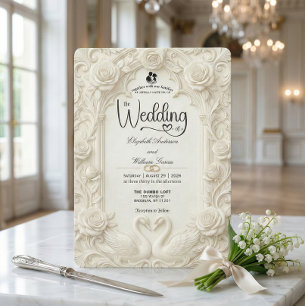 Vintage Baroque Archway Sculpted Roses Wedding   Invitation