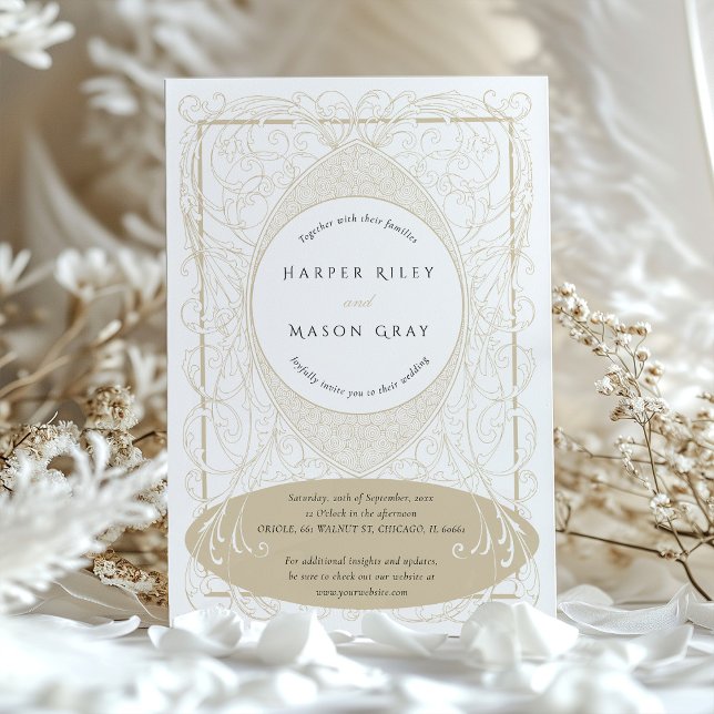 Vintage Baroque Beige Wedding Ornate Flourishes Invitation (Creator Uploaded)