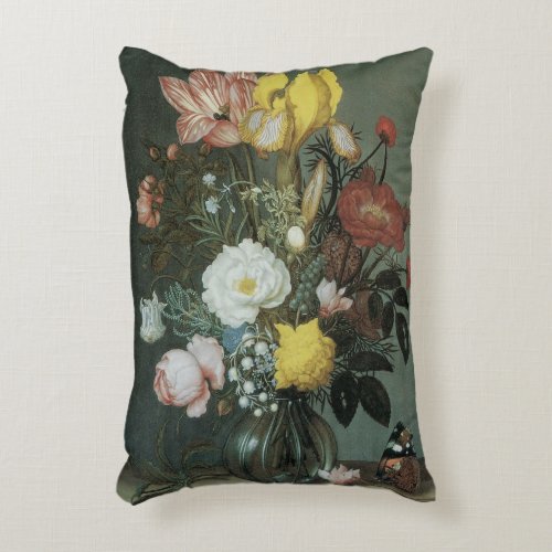 Vintage Baroque Bouquet of Flowers in Glass Vase Accent Pillow