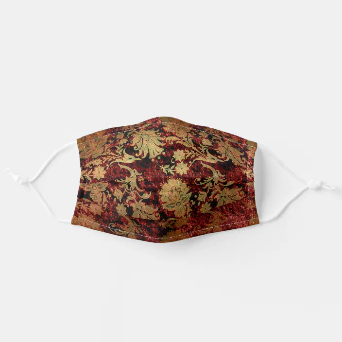 Vintage Baroque Burgundy Gold Floral Pattern Adult Cloth Face Mask Zazzle Com
