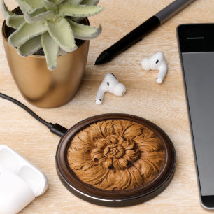 Vintage Baroque Carved Wood Wireless Charger