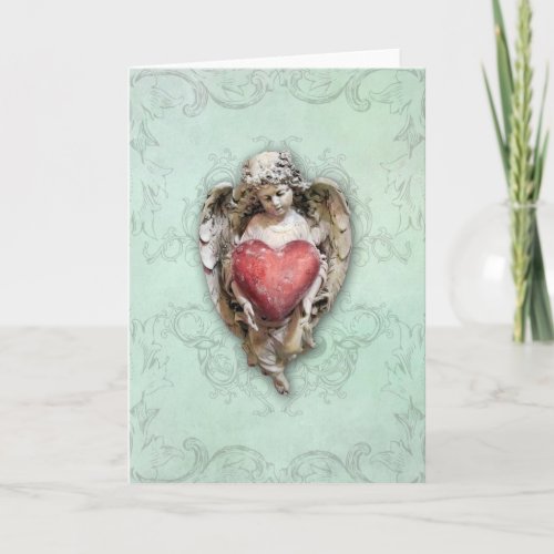 Vintage Baroque Cherub with Heart Holiday Card