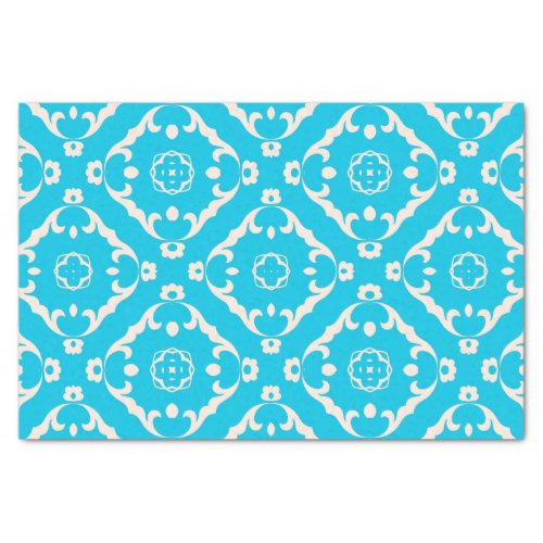 Vintage Baroque Cyan Blue and White Pattern Tissue Paper