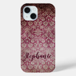 Vintage Baroque Damask Wine Pattern Name iPhone 15 Case
