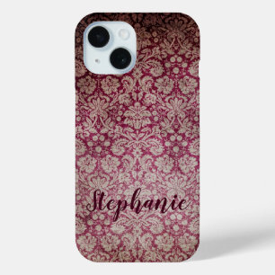 Vintage Baroque Damask Wine Pattern Name iPhone 15 Case