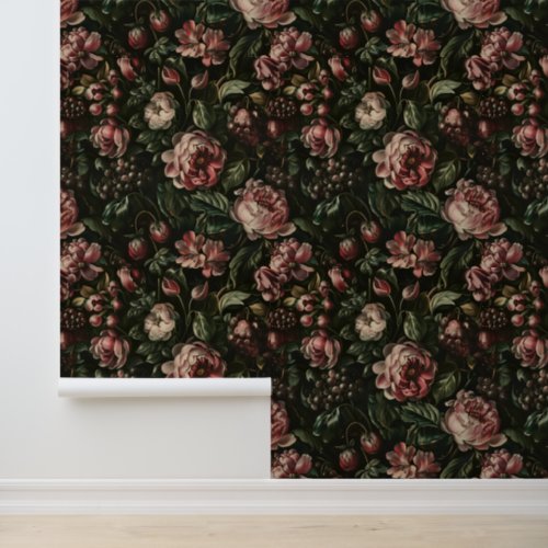 Vintage Baroque Dark Purple Floral Wallpaper