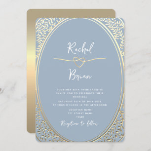 Vintage Baroque Dusty Blue Gold Wedding Invitation
