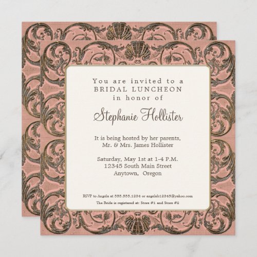 Vintage Baroque Elegant Blush Gold Bridal Shower Invitation