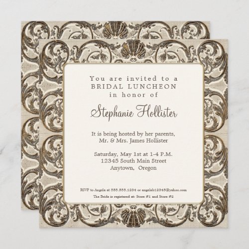 Vintage Baroque Elegant Golden Shell Bridal Shower Invitation