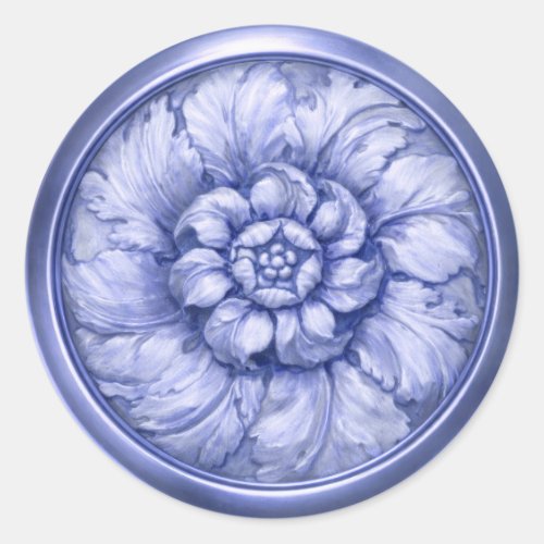 Vintage Baroque Embossed Look Blue 3 Classic Round Sticker