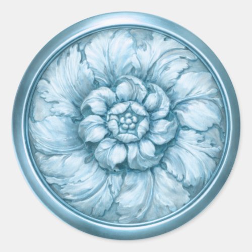 Vintage Baroque Embossed Look Blue 5 Classic Round Sticker