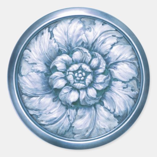 Vintage Baroque Embossed Look Blue 6 Classic Round Sticker