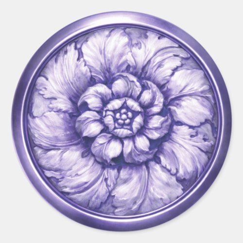 Vintage Baroque Embossed Look Blue Classic Round Sticker