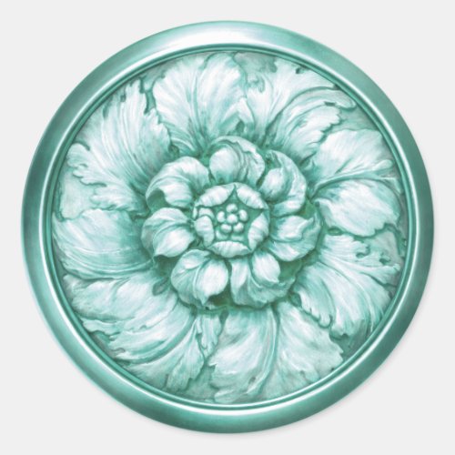 Vintage Baroque Embossed Look Blue Classic Round Sticker