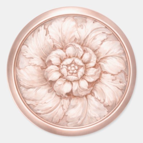 Vintage Baroque Embossed Look Blush Pink Classic Round Sticker
